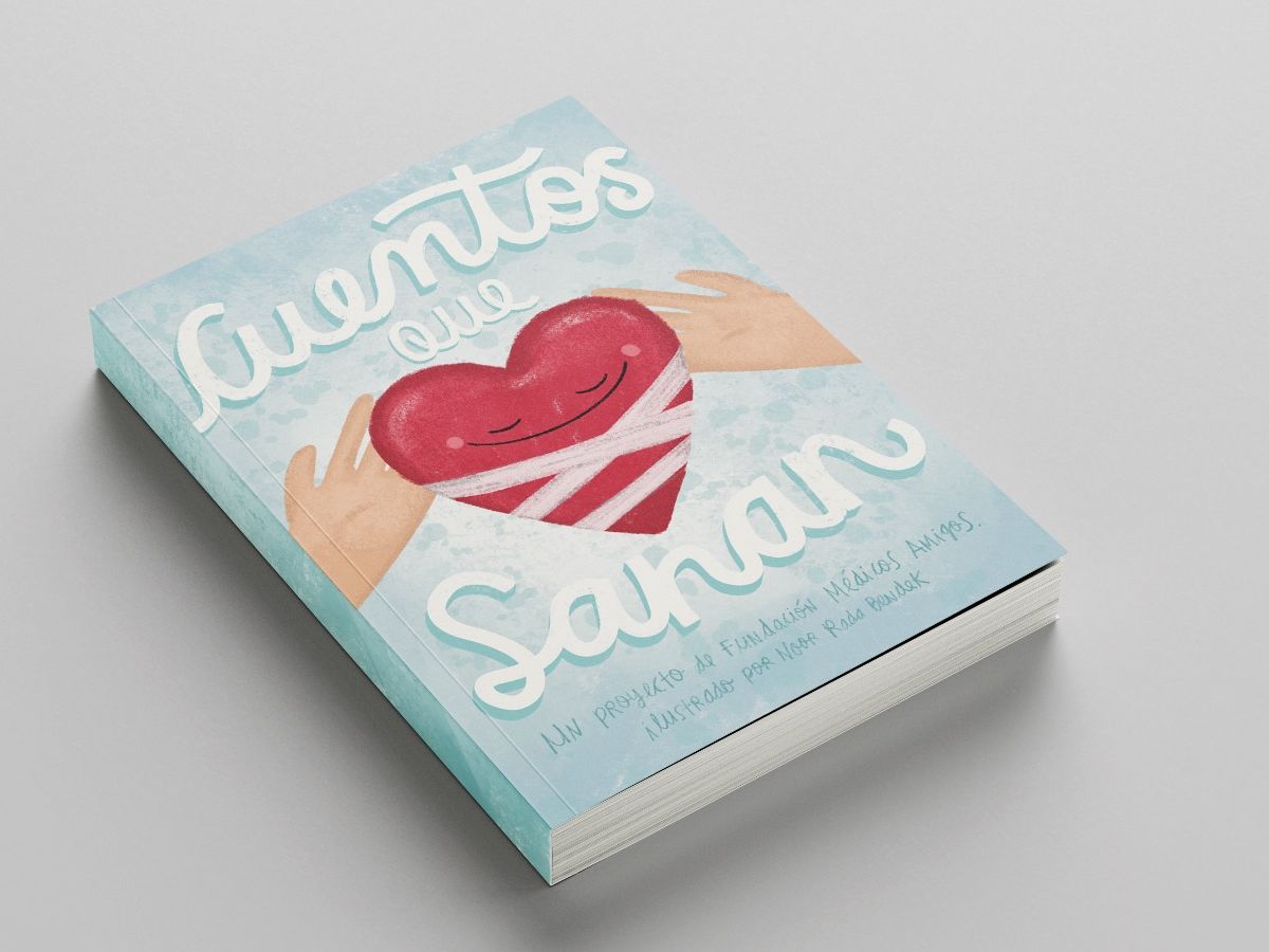 Portada del libro Cuentos que Sanan, con un corazón vendado sostenido por dos manos